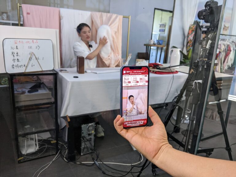 Livestreaming session at the local silk factory